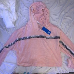 ADIDAS PINK VELOUR CROPPED HOODIE